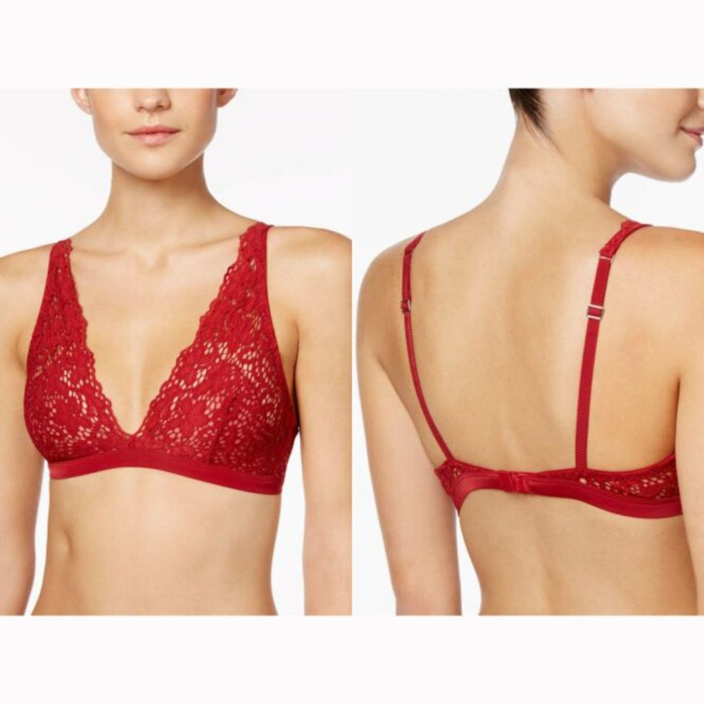 NWOT DKNY Classic Lace Sheer Bralette Red (M)